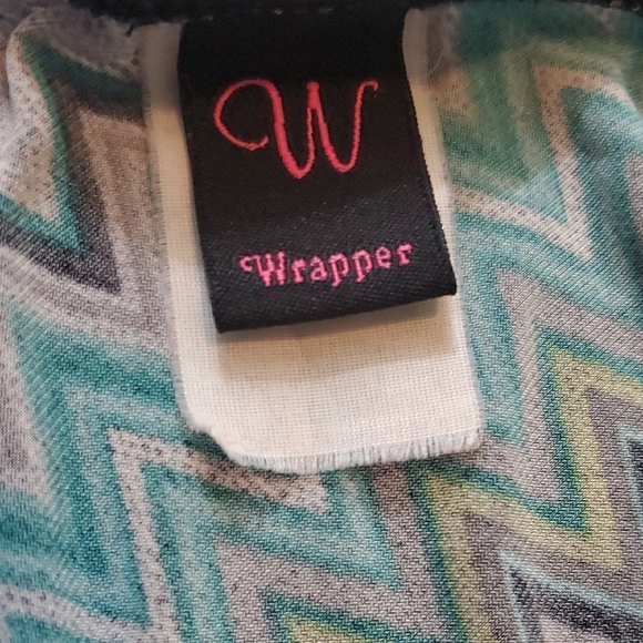 Wrapper Teal and Black Cap Sleeve V-Neck Top - Picture 3 of 5